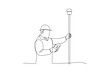 Simple continuous lin drawing of Geologists measure with tools. Engineer minimalist concept. Engineer activity. Engineer analysis icon.