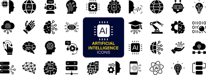 Wall Mural - artificial intelligence set of web icons. ai technology icons for web and mobile app. machine learni