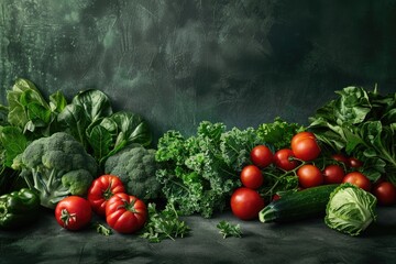 Wall Mural - Fresh Organic Vegetables on Dark Textured Background for Healthy Eating