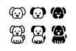 Dog icon set. Dog head icons. Sitting dog icons.