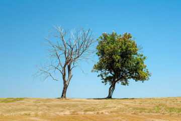 Canvas Print - Life and Decay: Dualism Represented by Withered and Vibrant Trees  