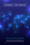 Fototapeta Do akwarium - Global communication and abstract technology background with world map on blue background