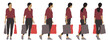 Vector concept conceptual silhouette of a woman holding shopping bags  from different perspectives isolated on white background. A metaphor for shopping, business, leisure  and lifestyle