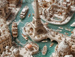 Parisian summer dream. A whimsical 3D render in trendy pastels with families, pets, and diverse people enjoying the Seine, cafes, and Eiffel Tower.