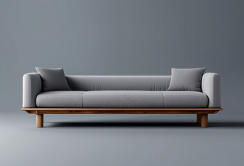 Wall Mural - 3d image of Modern grey teak wood sofa adorned on gray background.