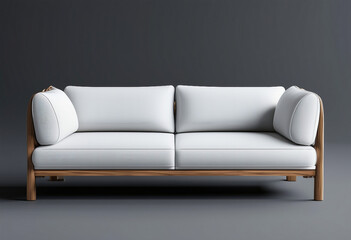 Wall Mural - 3d image of Modern grey teak wood sofa adorned on gray background.