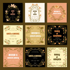 Art Nouveau floral templates. Wedding invitations. Vector.