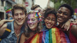 © Patarapoom - Group of young activist for lgbt rights with rainbow flag, diverse people of gay and lesbian community Stock Photo photography