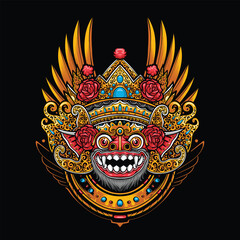 Wall Mural - balinese barong with wings illustration