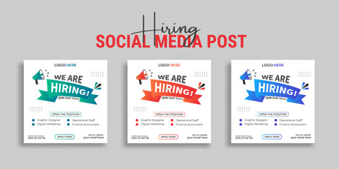 Wall Mural - We are hiring job vacancy social media post or square web banner template vector design	