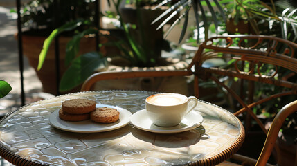 Wall Mural - Italian Espresso and Biscotti in a Charming Outdoor Cafe Setting  