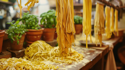 Canvas Print - Traditional Italian Kitchen with Fresh Pasta and Rustic Decor  