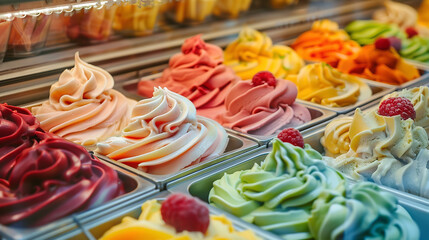 Canvas Print - Colorful Array of Italian Gelato Flavors in a Charming Shop