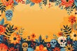 Minimalist Day of the Dead Theme with Geometric Altars, Papel Picado, and Offerings Border

