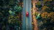 A car on highway 66 from above, california
