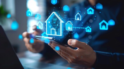 Leinwandbilder - Executive Managing Smart Home Technology Through Smartphone Interface