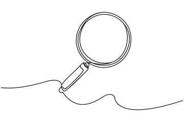 One continuous line illustration of magnifying glass. Vector illustration.