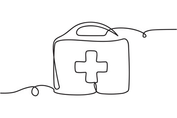 Wall Mural - Continuous one line drawing of first aid kit box. medical box line art vector illustration.