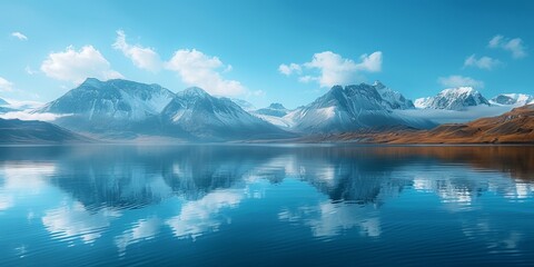 Wall Mural - Scenic view of mountains reflecting in sea