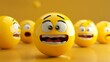 Emoji yellow angry, sad emoticon on yellow background