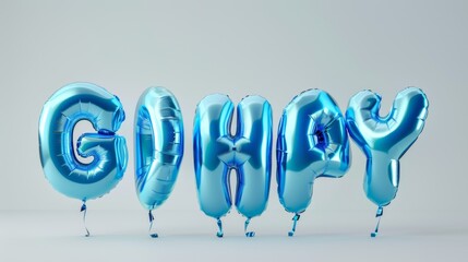 Foil balloons with blue gradients set on a light gray background in 3D