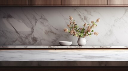 Wall Mural - Marble stone countertop on kitchen interior background.