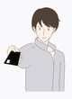 Young man holding, purchasing credit card. Hand drawn flat cartoon character vector illustration.