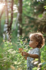 Wall Mural - A child in nature loves nature. Selective focus.