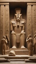 Ancient Egyptian People Bowing Down And Praying Against A Huge Statue Of Their God