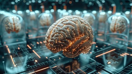 Aufkleber - Brain, neural networks, An overview of the development and potential of artificial intelligence (AI). Machine learning is one of the key concepts highlighted. Generative AI.