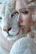 Charismatic albino girl with a wild white panther