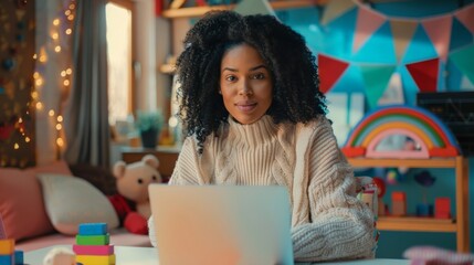 Sticker - Woman Working on Laptop at Home