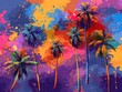 © MaxK - A colorful painting of palm trees with a splash of color. The painting is full of life and energy, with the palm trees standing tall and proud. The colors used in the painting are vibrant and bold
