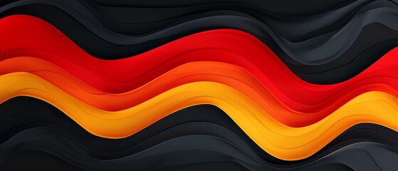 Fototapete - European Championships 2024 concept waving background - Abstract black red gold paper cut overlapping paper layers waves texture illustration, in the colors of the german flag, germany, for webdesign