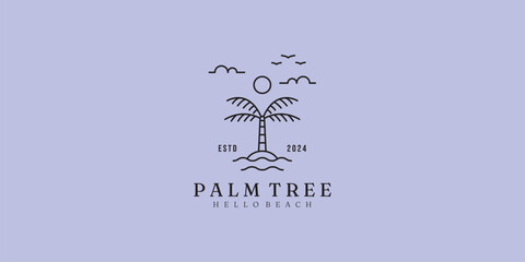 logo palm tree line simple vector logo illustration design