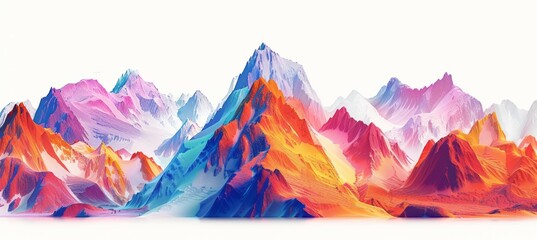 Wall Mural - Colorful snow mountains range landscape on white background. Nature panoramic background. Generative AI technology.