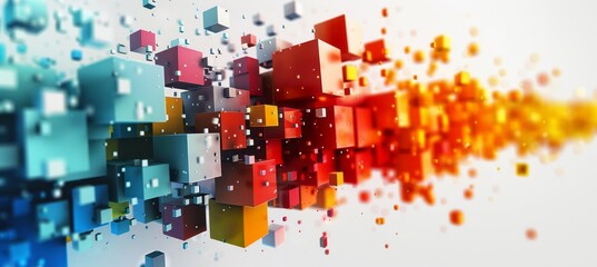 Leinwandbilder - Digital 3D cube block cyberspace technology background. Big data flowing wireless network. Generative AI technology.