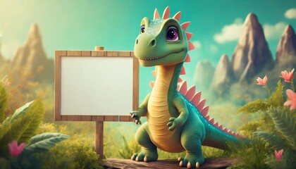 Wall Mural - dinosaur with white board