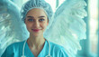 Smiling female Nurse with wings portrait - ai generative