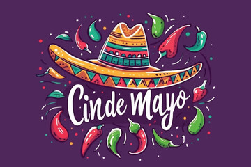 Cinco de mayo hand drawn lettering design vector illustration perfect for advertising, poster, announcement, invitation, mexican party, greeting card Ganeretive AI