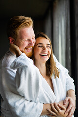 Poster - Beautiful young couple enjoying and relaxing in SPA center. People enjoying weekend, holiday