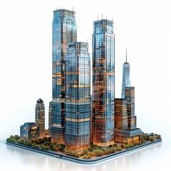 Wall Mural - a model of a city with skyscrapers and a river