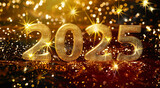 Fototapeta  - New year 2025 golden red number. Happy New Year and Christmas