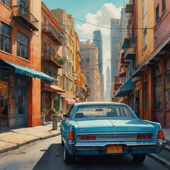 Naklejka na meble Charming European Street Scene with Outdoor Cafe and Architecture