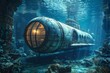 Altes U-Boot in einer versunkenen Stadt unter Wasser