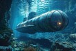 Altes U-Boot in einer versunkenen Stadt unter Wasser