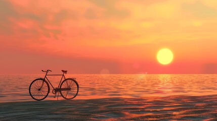 Wall Mural - bicycle, sunset horizon, with copy space. world bicycle day background concept