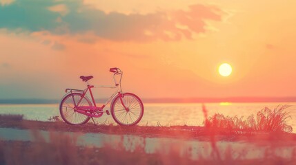 Wall Mural - bicycle, sunset horizon, with copy space. world bicycle day background concept