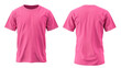 front and back view of blank pink t shirt for design presentation mockup or print advertising isolated white background.