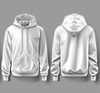 white hoodie template showing the front and back views for design use on a grey background
